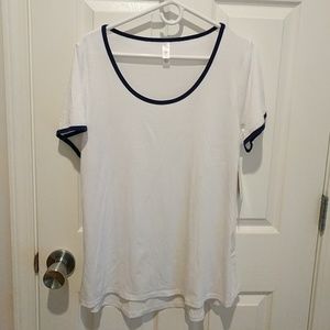 Lularoe White Classic T with Blue Trim